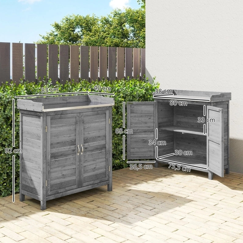 Armadio da giardino con piano per rinvaso in legno grigio