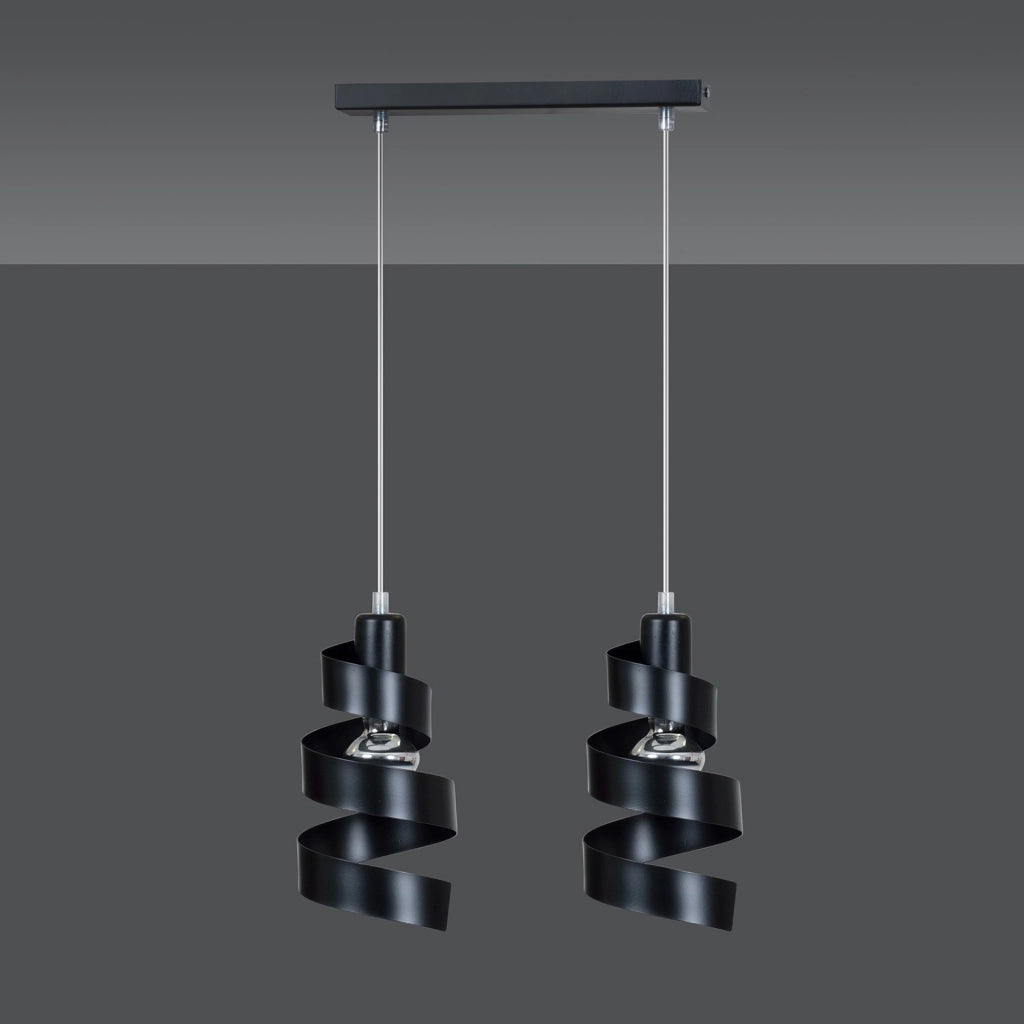 Lampadario Moderno 2 Luci Tristano In Acciaio Nero Con Fasce A Spirale
