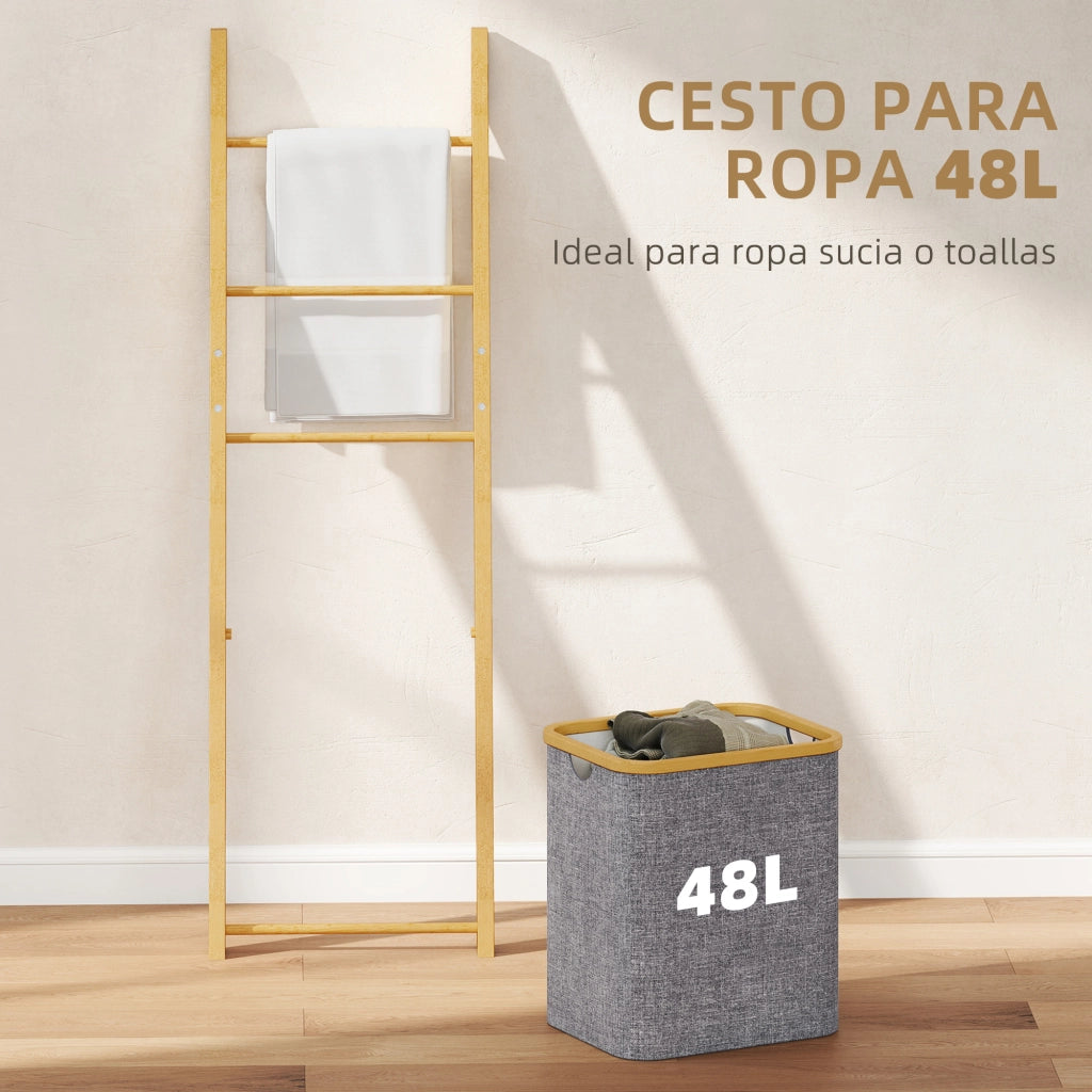 Mobile Bagno Bamb¨´ con Portasciugamani e Cesto Biancheria 48L ¨C Xylo ¨C Grigio