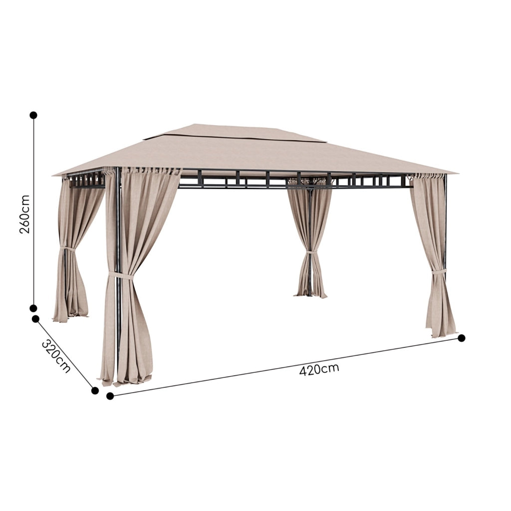 Gazebo Da Giardino 3 x 4 M Con Tende Laterali Richiudibili Struttura In Acciaio Robusto Copertura 180 g/m² Con 4 Teli Laterali Esterno Giardino Piscina Fiere Ombreggiante Privacy Ecrù