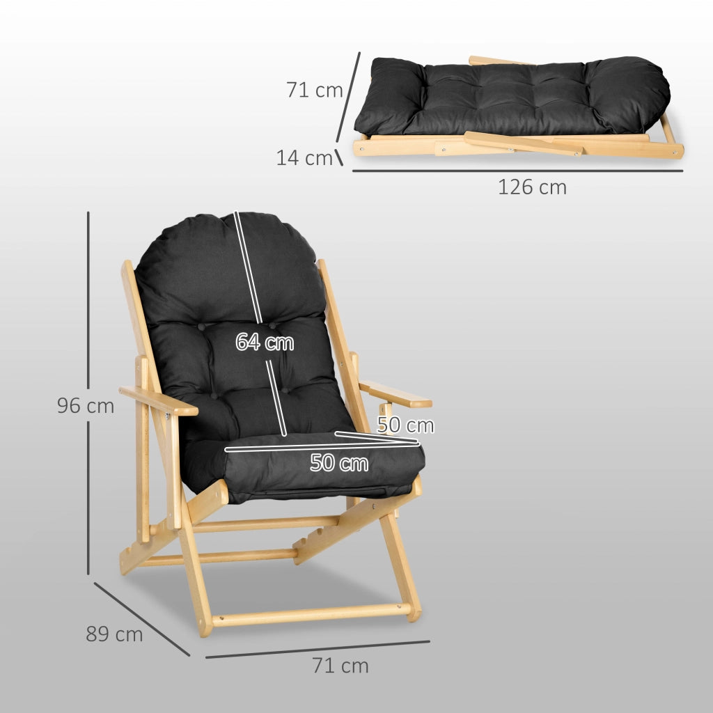Poltrona Relax Reclinabile Pieghevole in Legno ¨C Minimal ¨C Grigio Scuro con Cuscino