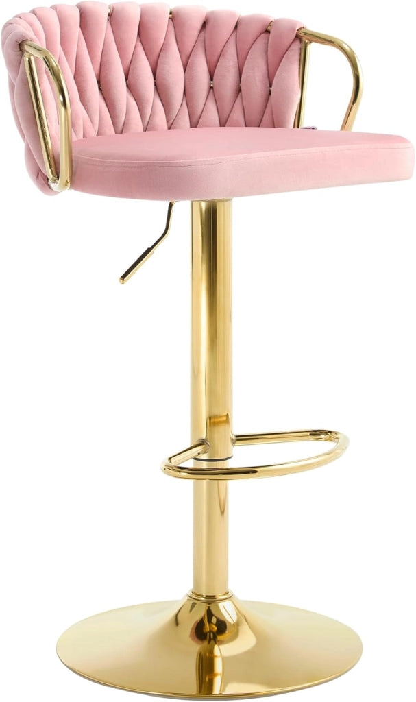 Sgabello da Cucina Altezza Regolabile, Sgabello da Bar in Velluto, Girevole a 360°, con Base in Metallo e Poggiapiedi, Crema