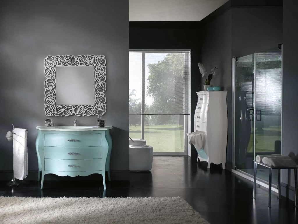 Mobile bagno 3 cassetti laccato acqua marina madreperla misura l.118 p.55 h.82