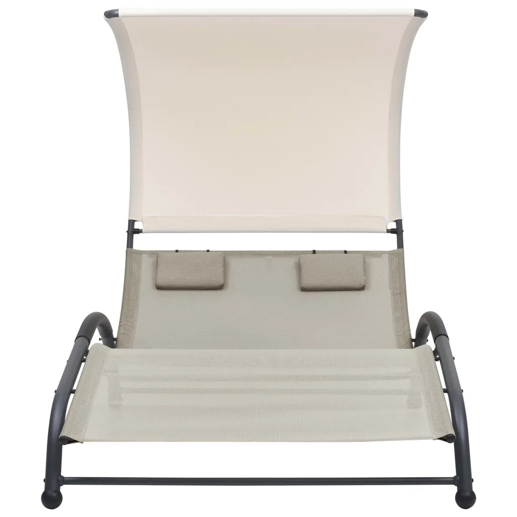 Lettino Prendisole Doppio con Baldacchino in Textilene Crema 310544