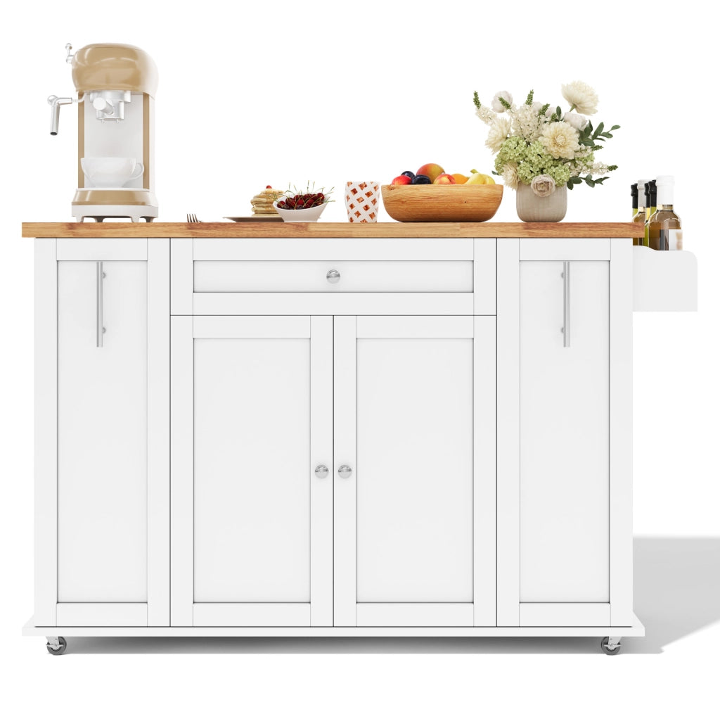 Isola cucina con piano ribaltabile 120/70x87 cm in MDF bianco e naturale