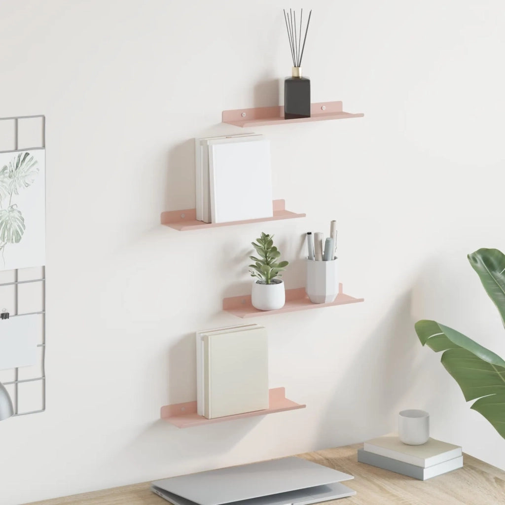 4 pz Mensola | Ripiano | Scaffale sospesa Rosa 30 x 9 x 2,5 cm Acciaio
