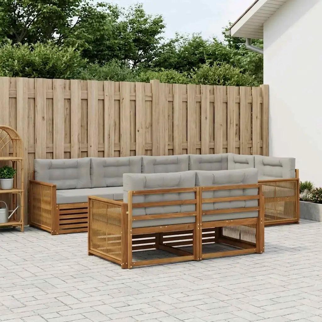 Set di divani da esterno 7 pcs Naturale e Grigio Chiaro