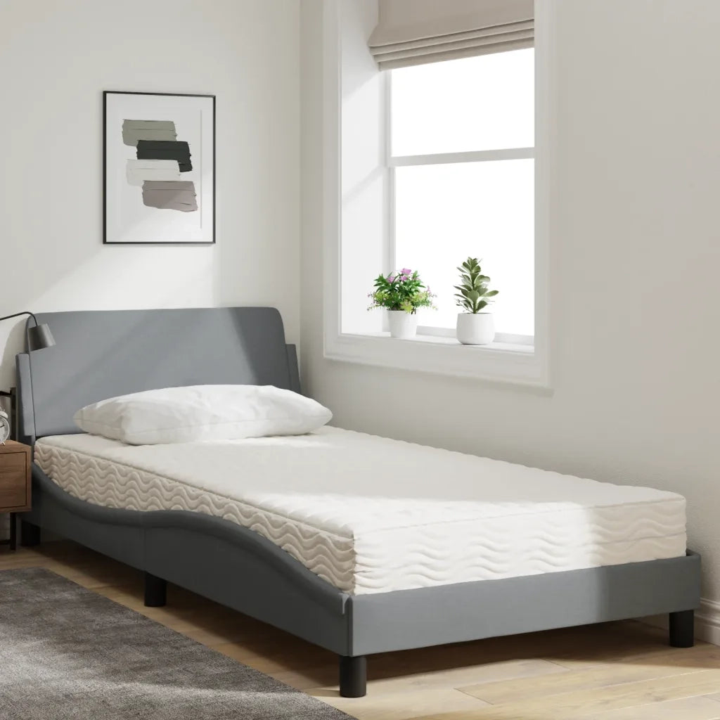 Letto con Materasso Dover Grigio Chiaro 100x200 cm in Tessuto 3208344