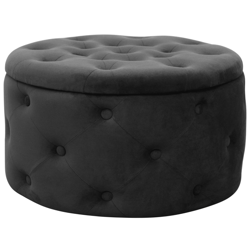 Pouf a scomparto rotonda in velluto trapuntato AKORD ALIA colore Nero