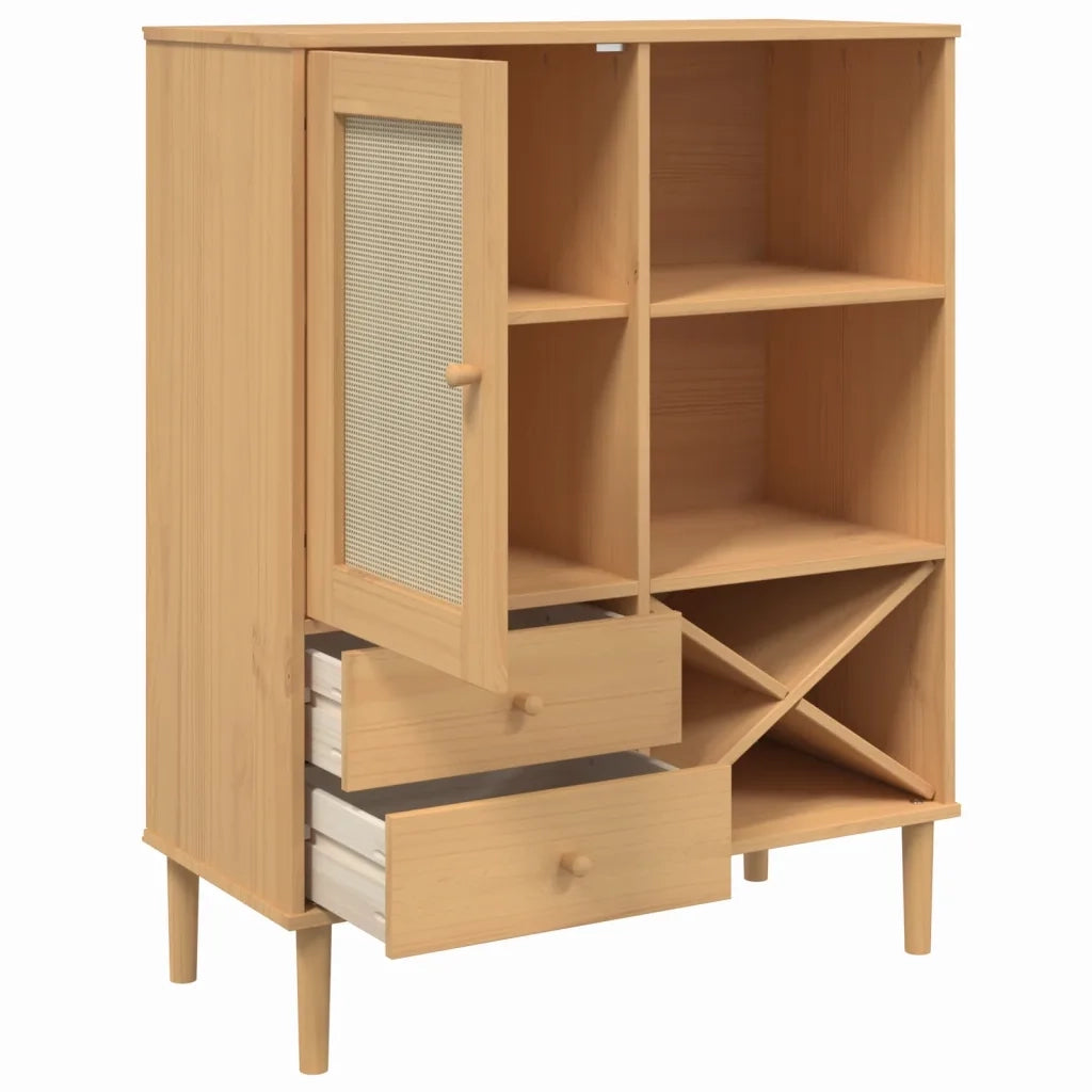 Credenza-Buffet-Armadio da cucina SENJA Aspetto Rattan Marrone 90x40x112cm Massello Pino 613902