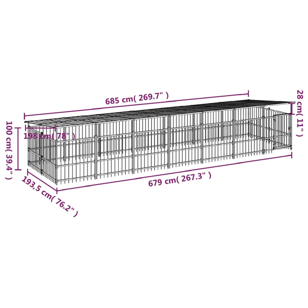 Gabbia per Cani da Esterno con Tetto in Acciaio 13,14 mÂ² cod mxl 44299