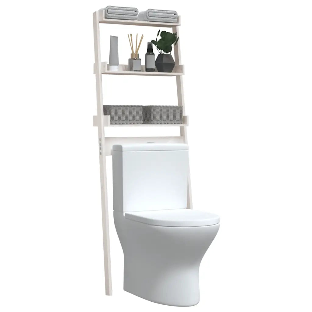 Rastrelliera da Bagno Bianca 63,5x32x179 cm Legno Massello Pino 824654