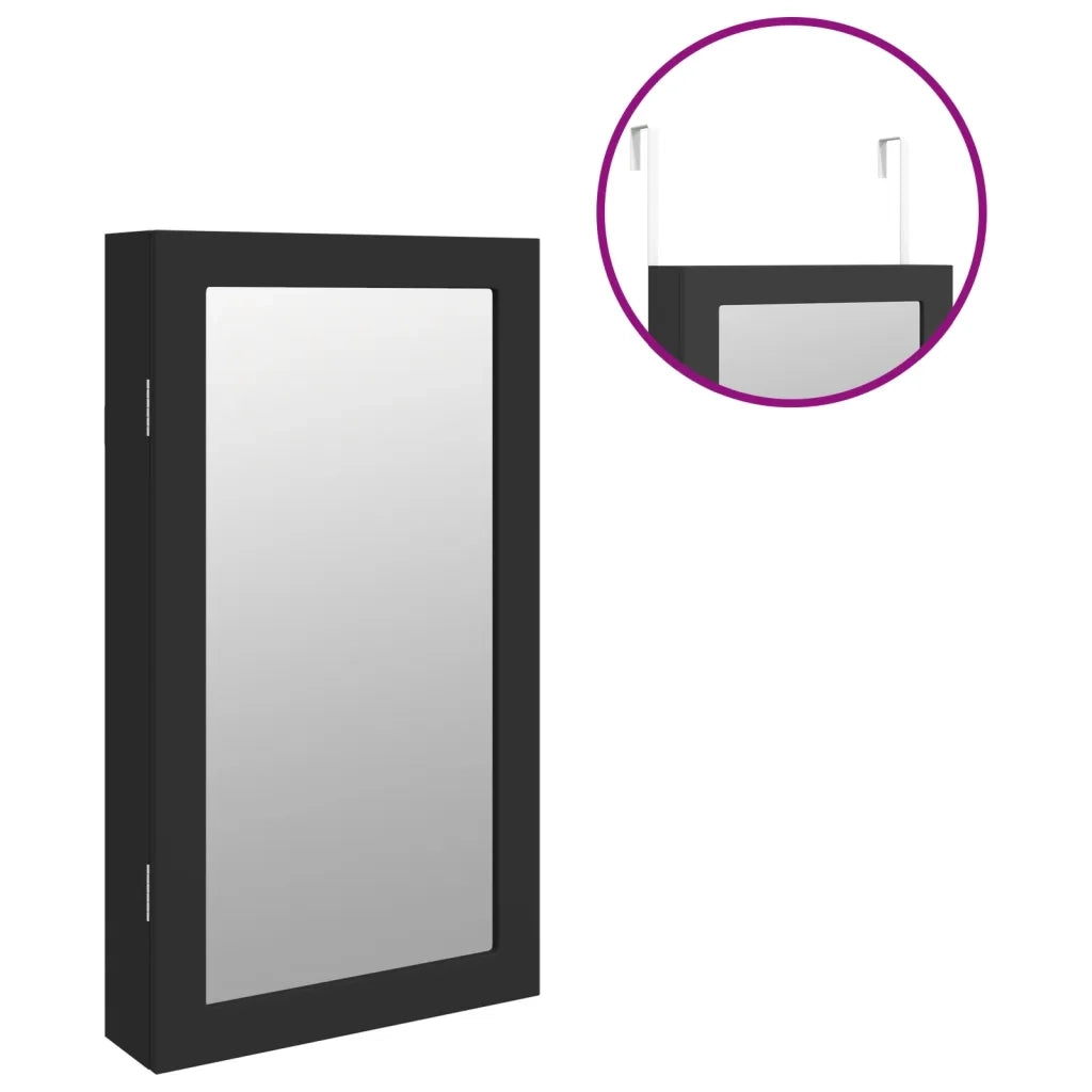 Armadio Portagioie a Specchio con Luci LED a Parete Nero 353230