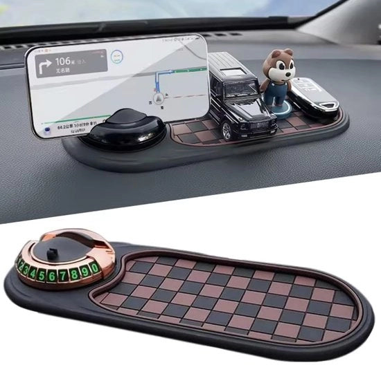 Mat antislip universale per auto con supporto per telefono e chiavistelli 360° girevole con numero di parcheggio per smartphone e chiavi