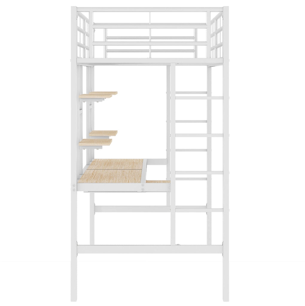 Letto a soppalco 90x200 cm con scrivania e 2 librerie bianco