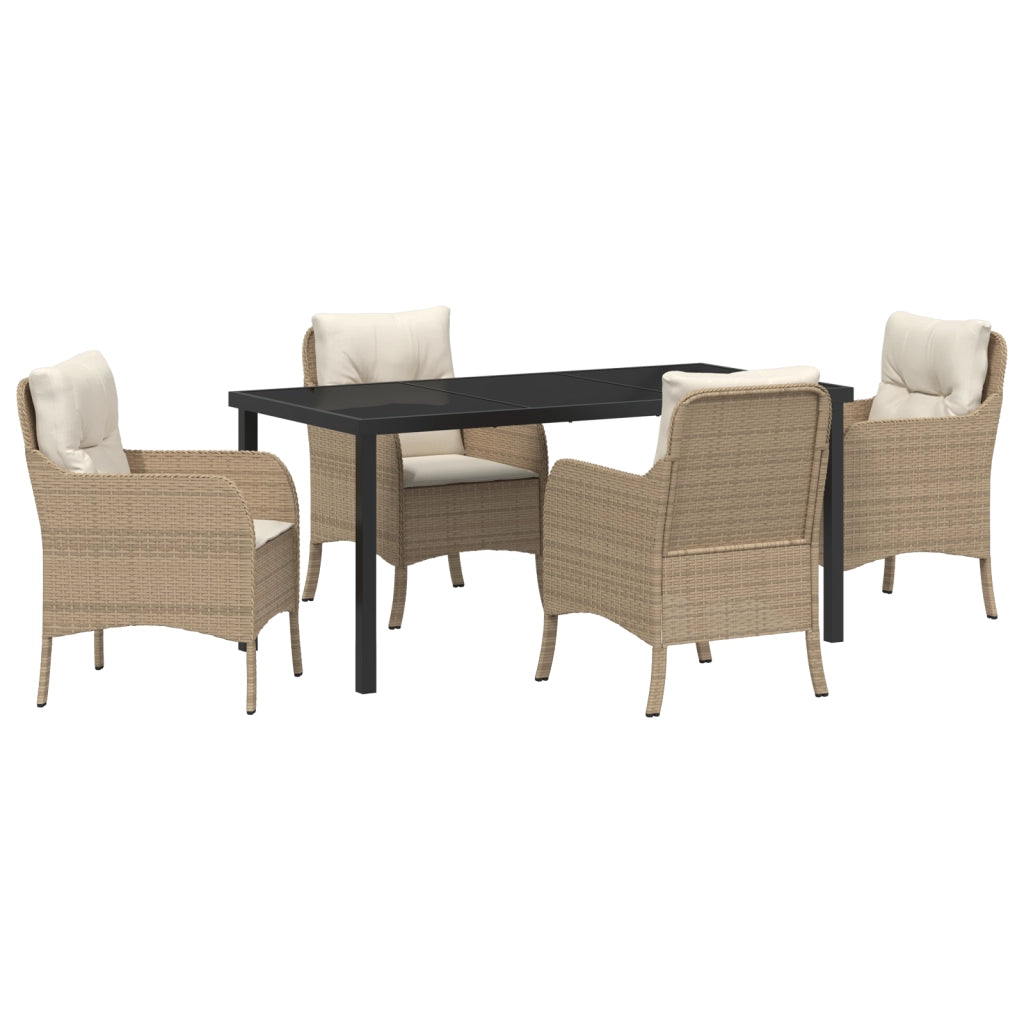Set da Pranzo da Giardino 5 Pezzi con Cuscini Beige Rattan Polivalente