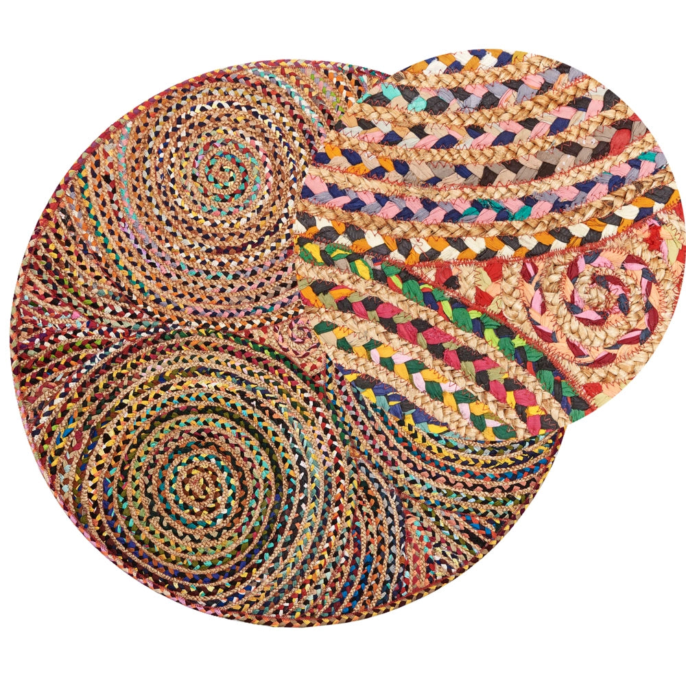 Tappeto moderno hippie Multicolore rosa rosso arancione blu rotondo 140 cm cotone intrecciato camera da letto soggiorno