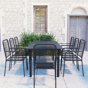 Set da Pranzo da Giardino 9 pz Nero in Vetro e Acciaio 3060212