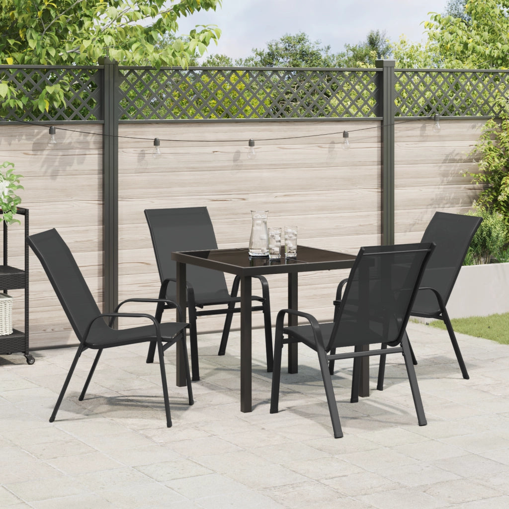 Set da Pranzo da Giardino da 5 Pezzi in Textilene Nero e Acciaio