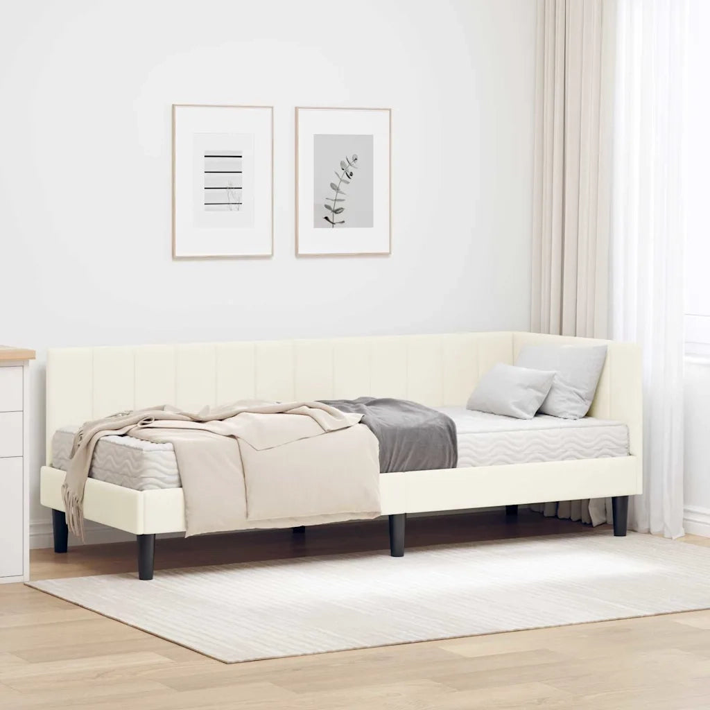 Struttura Letto Angolare con Materasso 2 pz-Giroletto con materasso Crema Velluto 692526