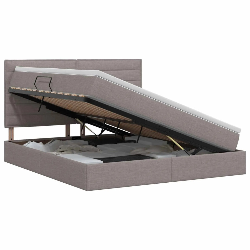 Letto con contenitore e materasso Tortora 140 x 200 cm Tessuto 3459447