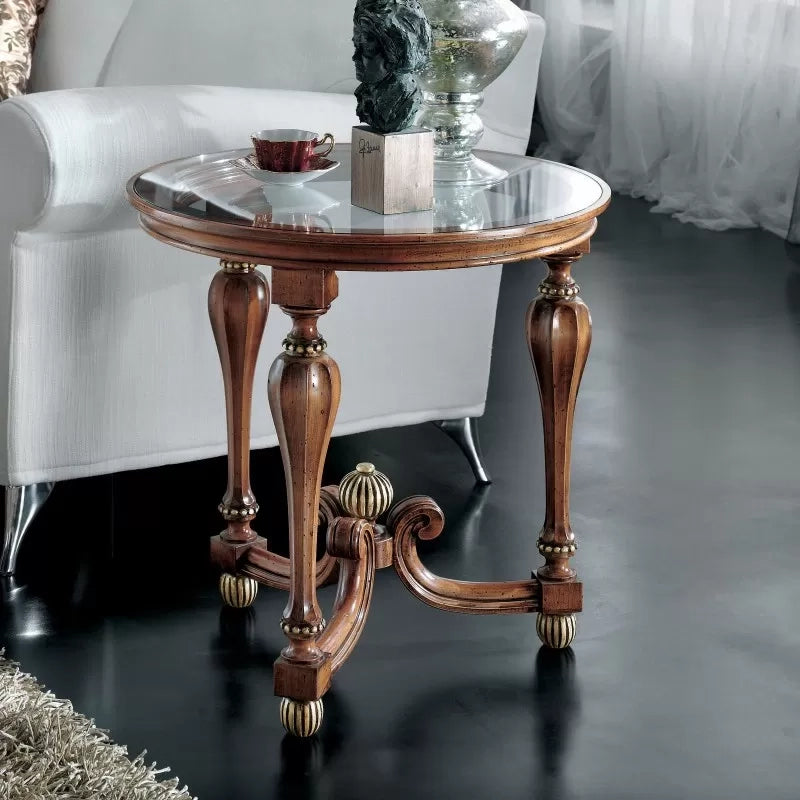 Tavolino rotondo vetro gamba ottagonale legno bassano 62x62x60 - Mobili 2G