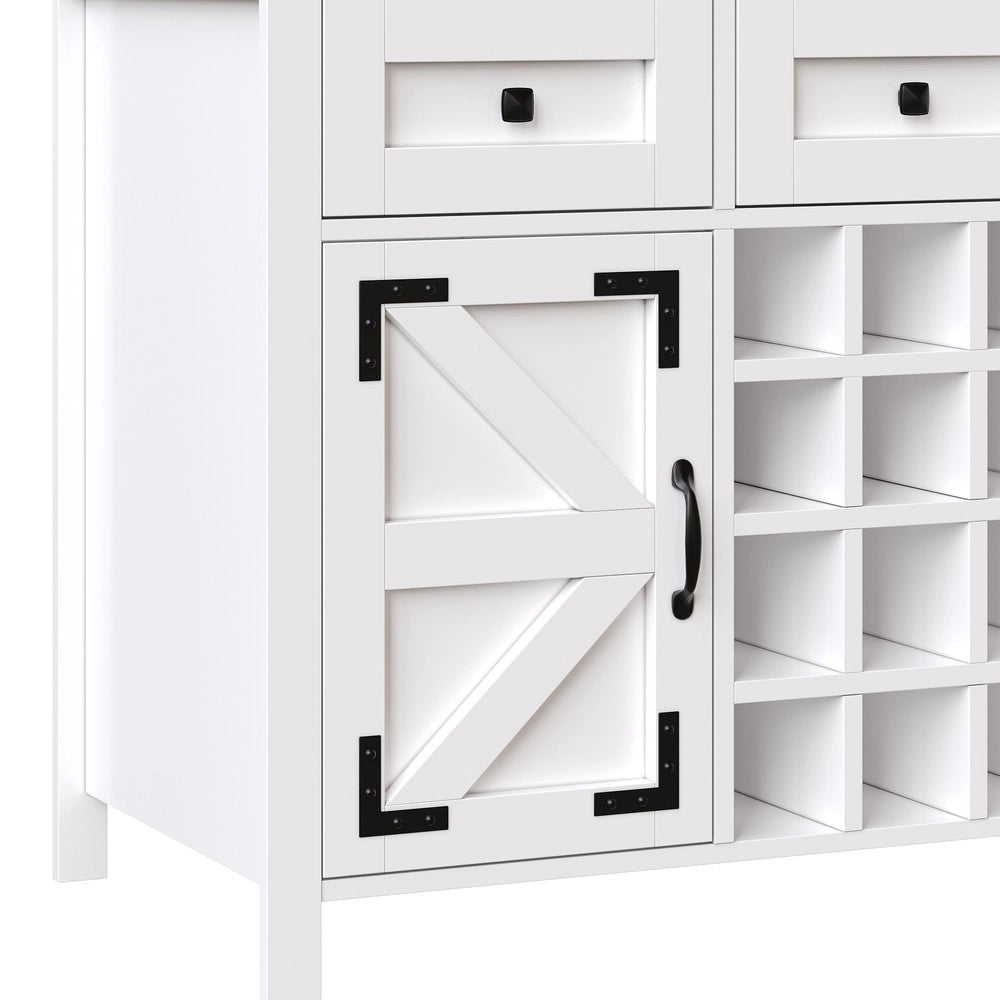 Credenza Alta con LED, USB e Prese ¨C Xylo ¨C Bianco, 4 Ante, 3 Cassetti, 120x40x170