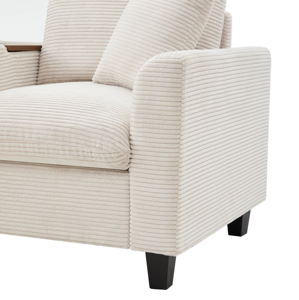 Divano angolare modulare ULEVR 229x149,5 cm con pouf contenitore, console USB e portabevande, beige