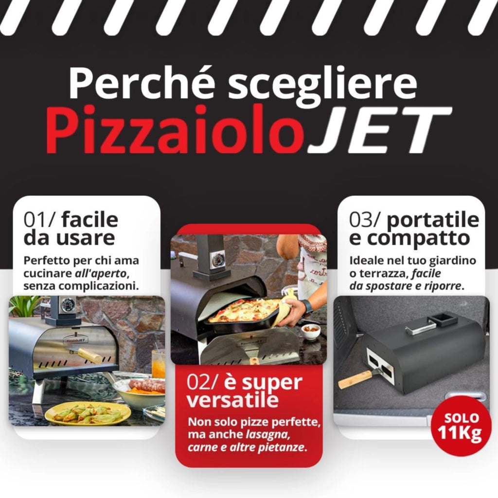 PizzaioloJet Forno per Pizza a Pellet - Compatto e Portatile, Barbecue Pizza con Pietra refrattaria