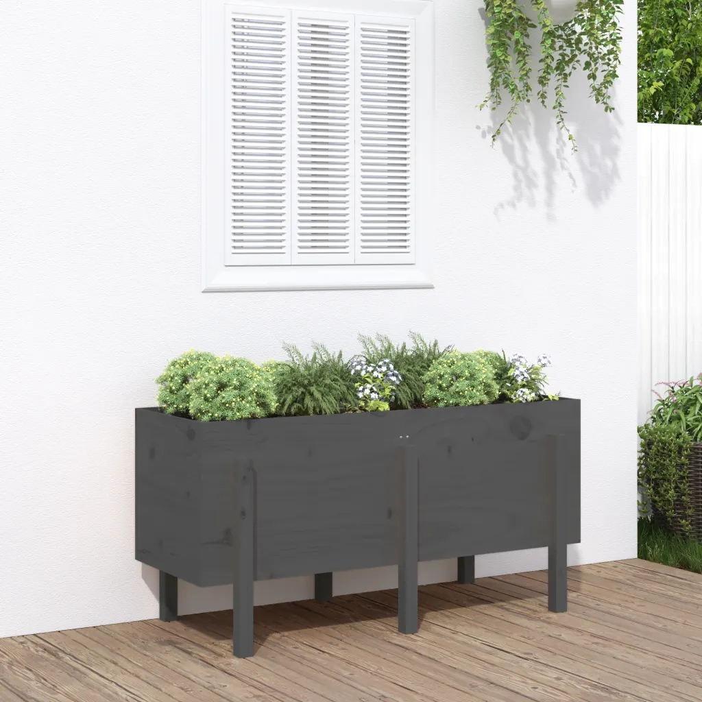 Fioriera Rialzata da Giardino Grigia 121x50x57 cm Massello Pino 825228