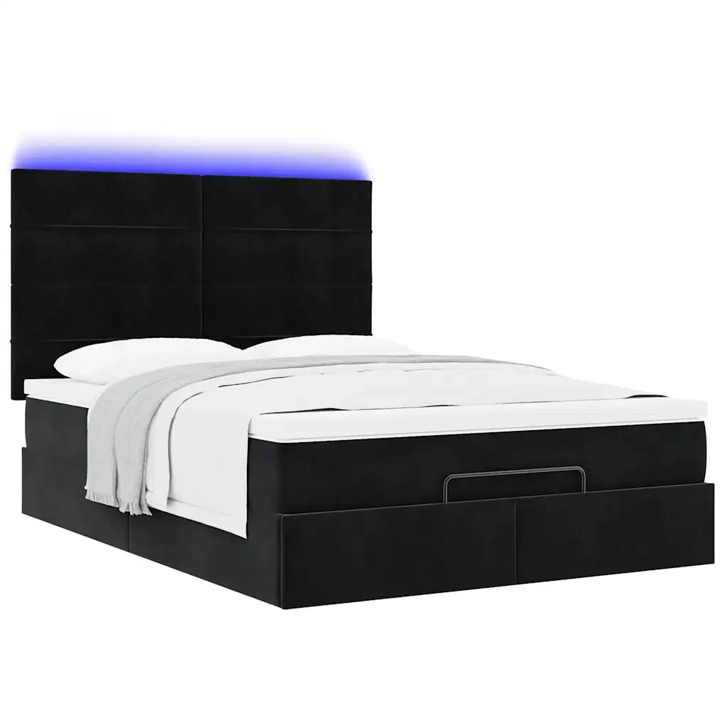 Struttura Letto Pouf con Materassi Nero 140x200 cm in Velluto 3314326