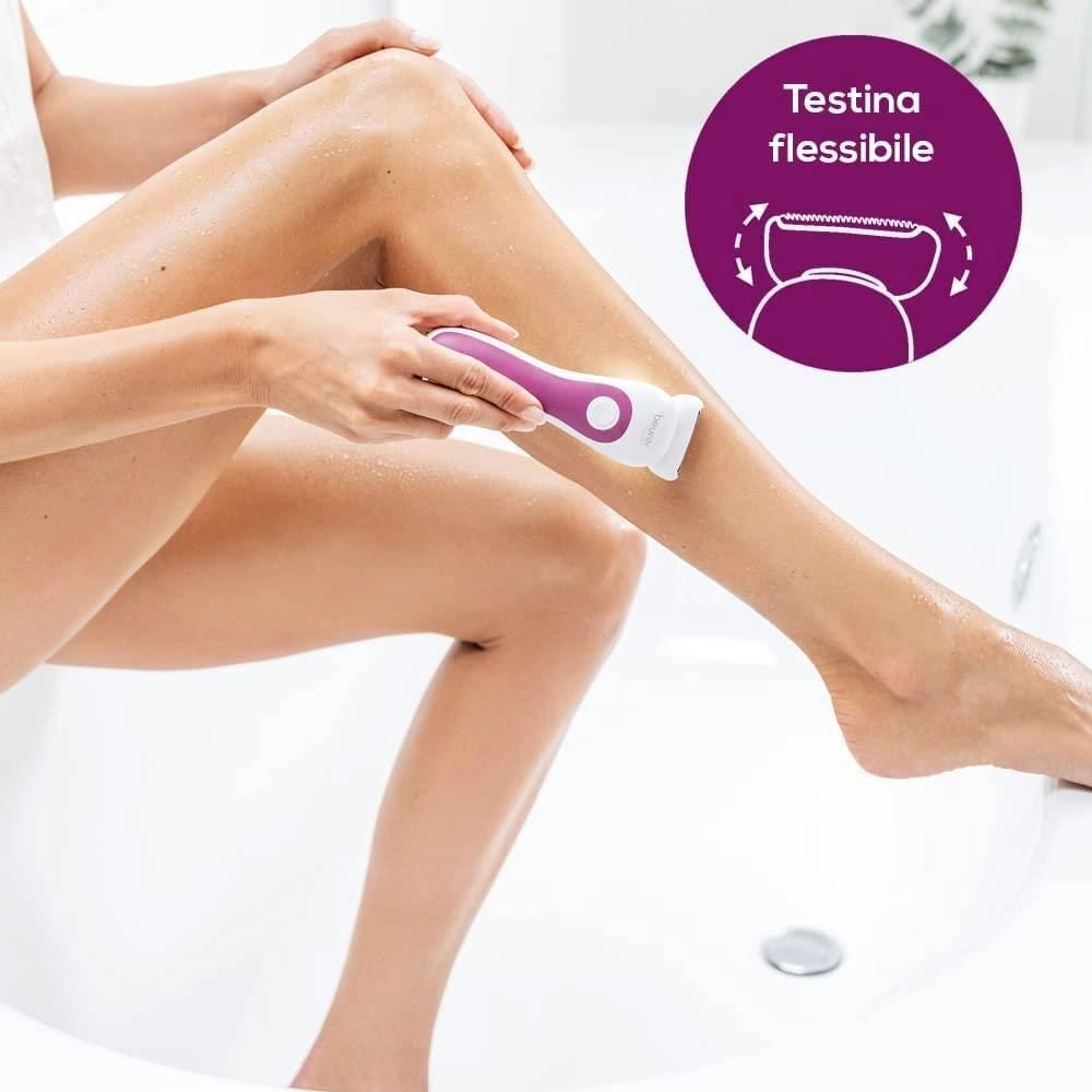 Beurer HL 36 Rasoio elettrico donna bagnato e asciutto 2 velocita' autonomia 60 min luce LED IPX7 colore Bianco Rosa