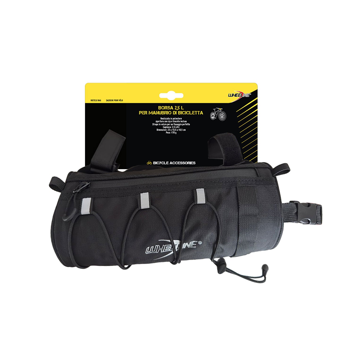 Borsa per Bicicletta da Manubrio con Tracolla Capienza 2,5L in Poliestere Nero