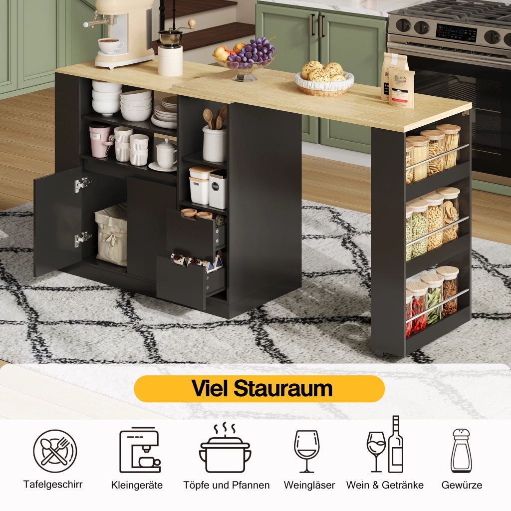 Isola cucina estraibile - Zephmum- 115 cm- con ripiani, cassetti e bar caff¨¨