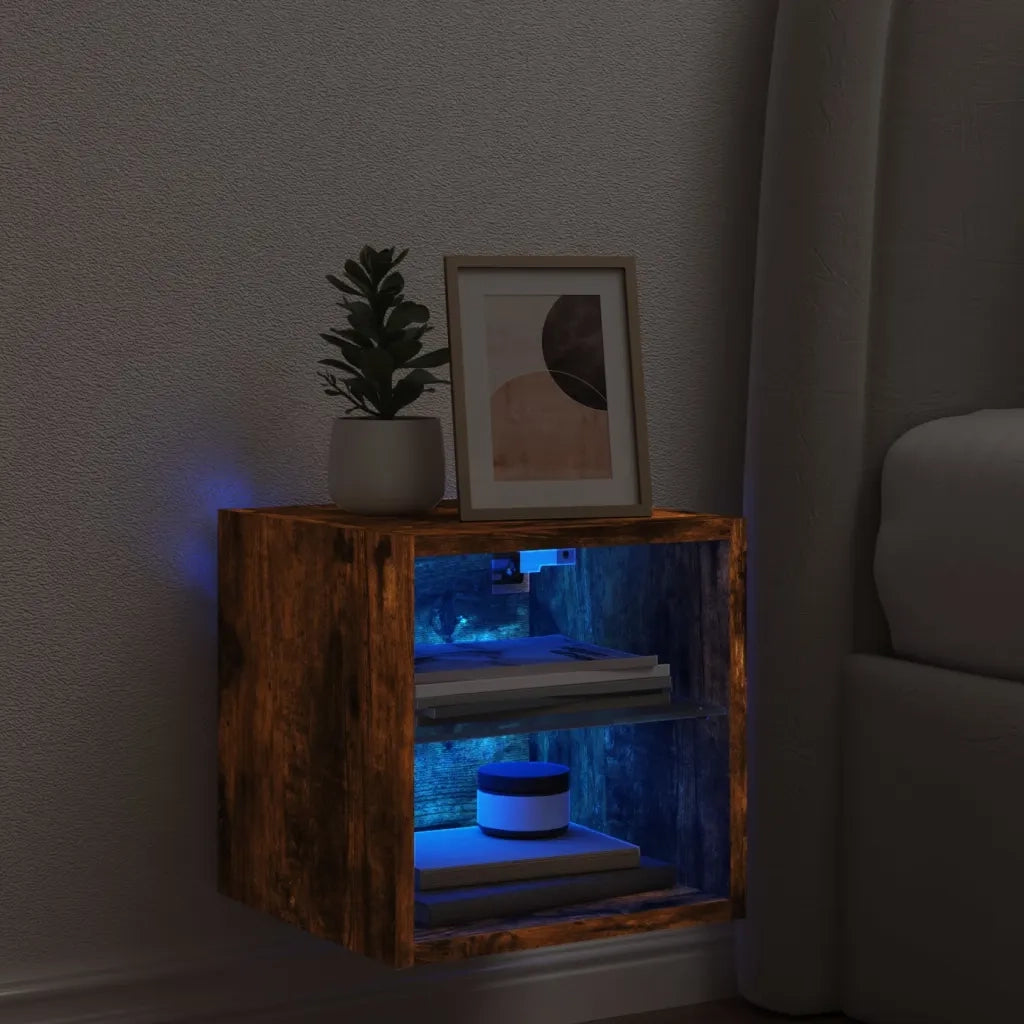Mobile TV a Parete con Luci LED Rovere Fumo 30x28,5x30 cmcod mxl 110097