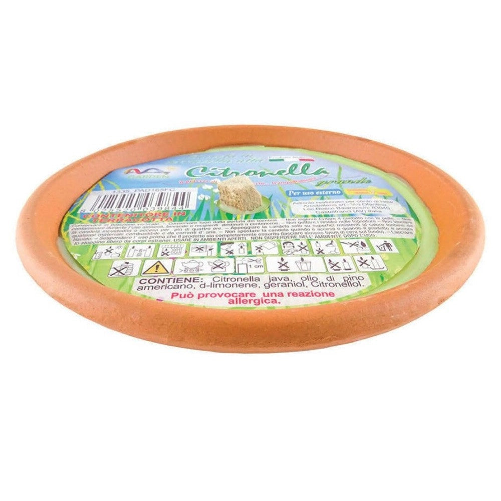 Trade Shop - Set 12 Pz Candela Alla Citronella In Piatto Terracotta 16.5x4cm Antizanzare 020031 03984 -