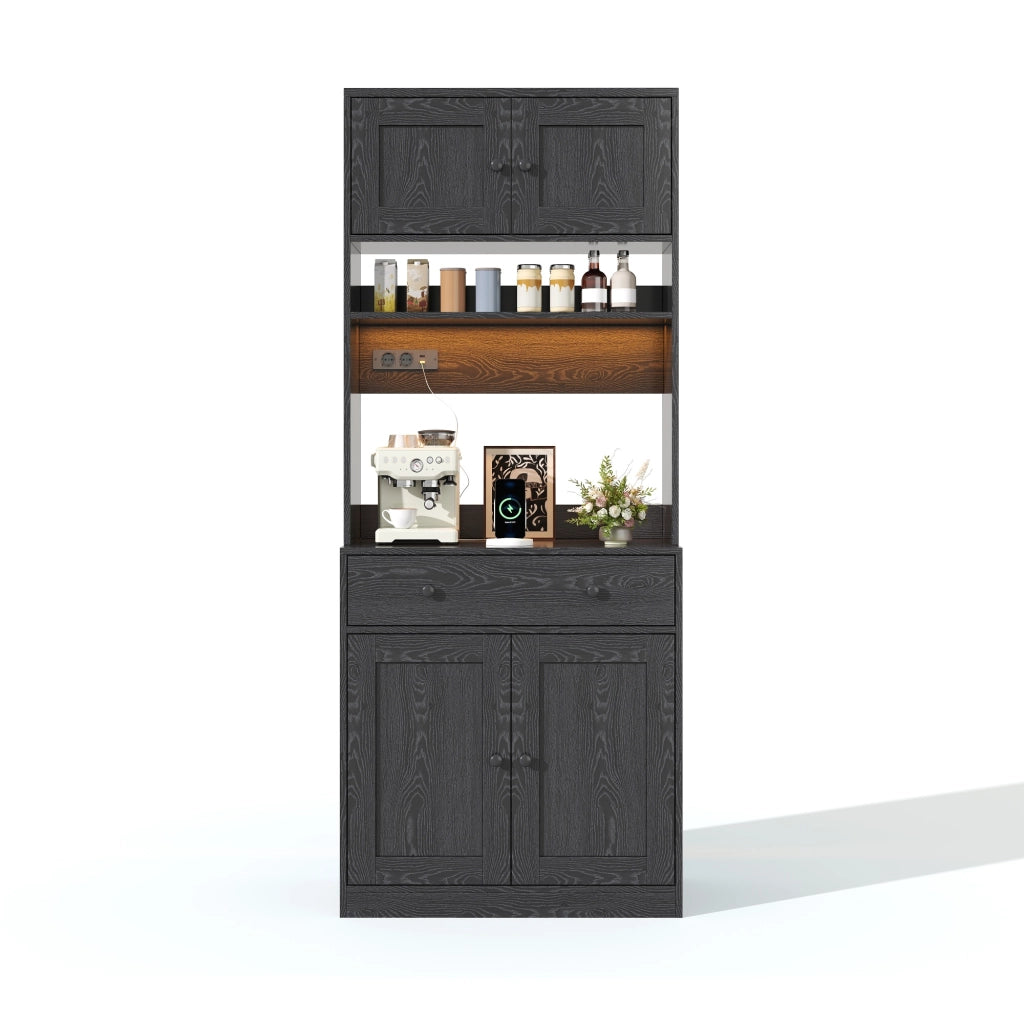 Credenza da cucina 72x40x180 cm con prese e LED RGB in MDF nero