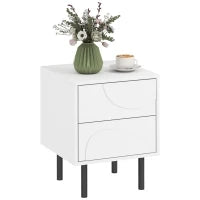 Comodino con 2 cassetti ad apertura a pressione e piedi in acciaio, 40x40x50 cm, Bianco