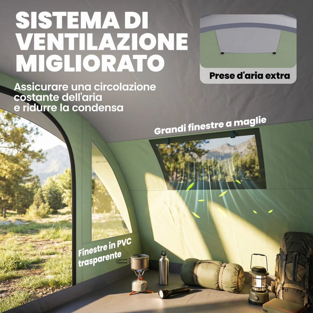 Tenda da Giardino Grande 5 Persone ¨C zephmum ¨C Verde con Finestre e Veranda
