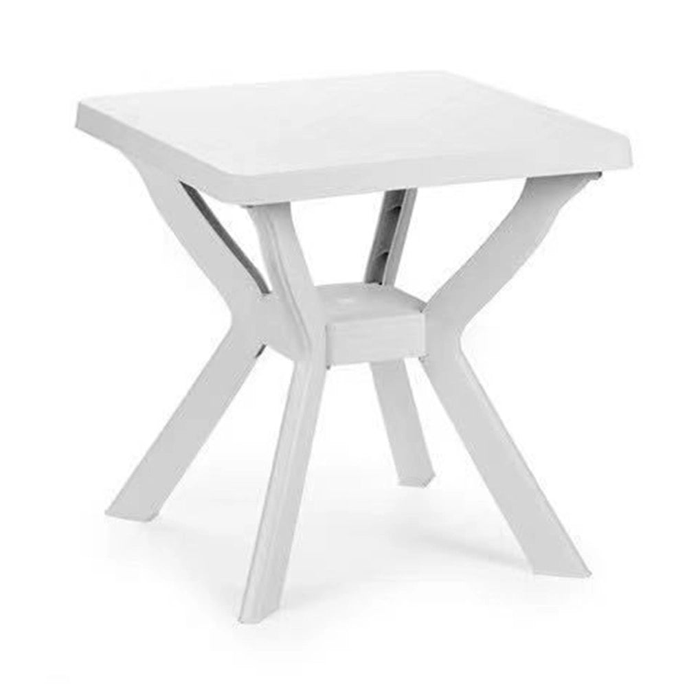 Trade Shop - Tavolo Da Giardino Quadrato Bianco Arredo Da Esterno In Plastica 70x70xh72cm 012137 -