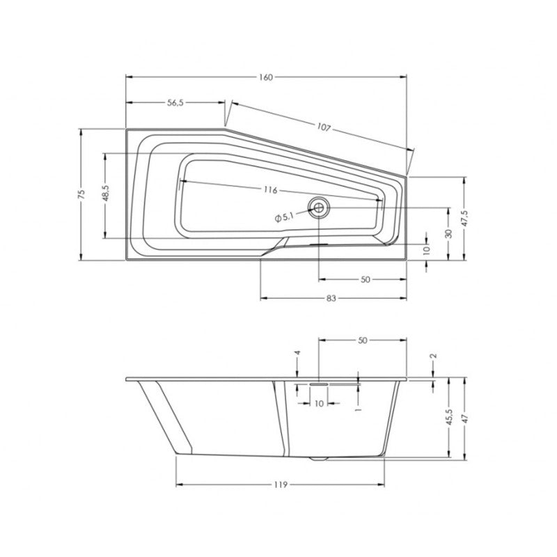 Vasca da bagno angolare sinistra in acrilico RIHO RETHINK SPACE S 160x75 cm