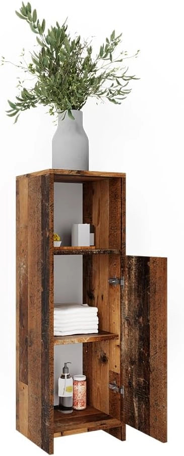 Mobiletto bagno Kiko, Rovere rustico, 30 x 95 cm, combinabile con la serie Kiko per la conservazione in bagno