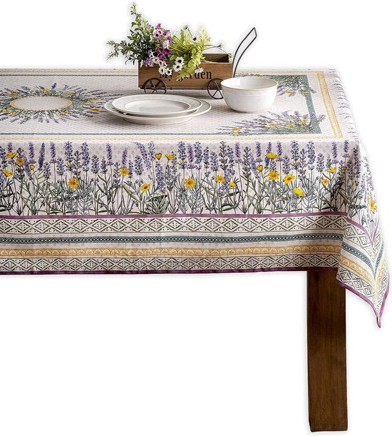 Tavolino coperto, 100% cotone, lavabile, 140 cm x 180 cm, quadrato, tovaglia decorativa per tavola per Madre, pasti, campeggio, primavera/estate