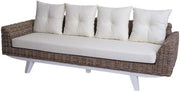 Banca a 4 posti con cuscini, 209 cm, Kubu Rotan naturale, Tessuto/Textile copertura crema