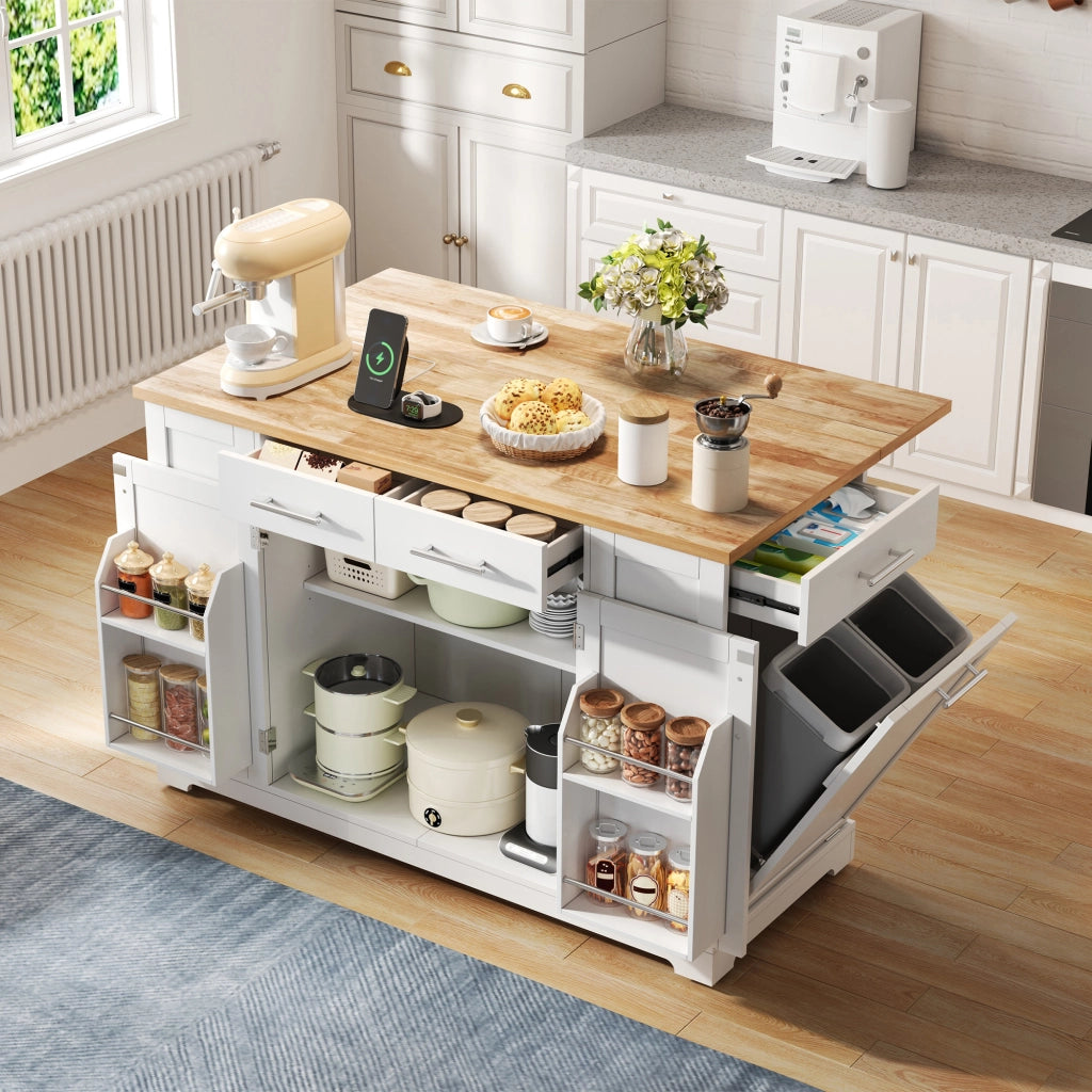 Mobile contenitore da cucina con piano ribaltabile; prese e vano rifiuti - in MDF - bianco