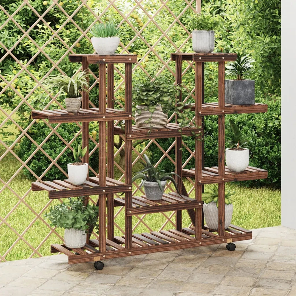 Portafiori con Ruote-Supporto per Piante Mobile-Rastrelliera per Fiori 110x25x115 cm in Legno Massello di Abete 635551