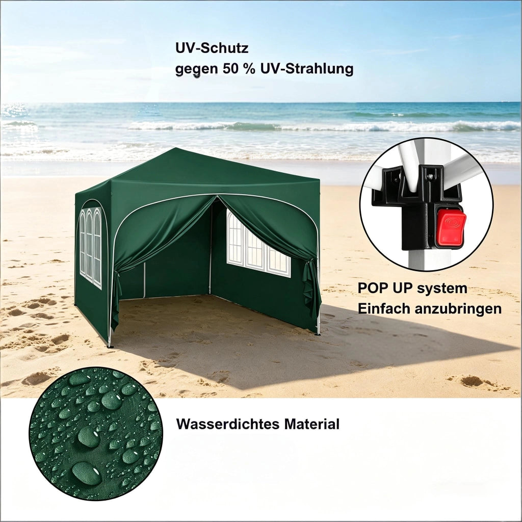 GAZEBO Pieghevole Pop-up 3x3 m Verde in Tessuto Oxford