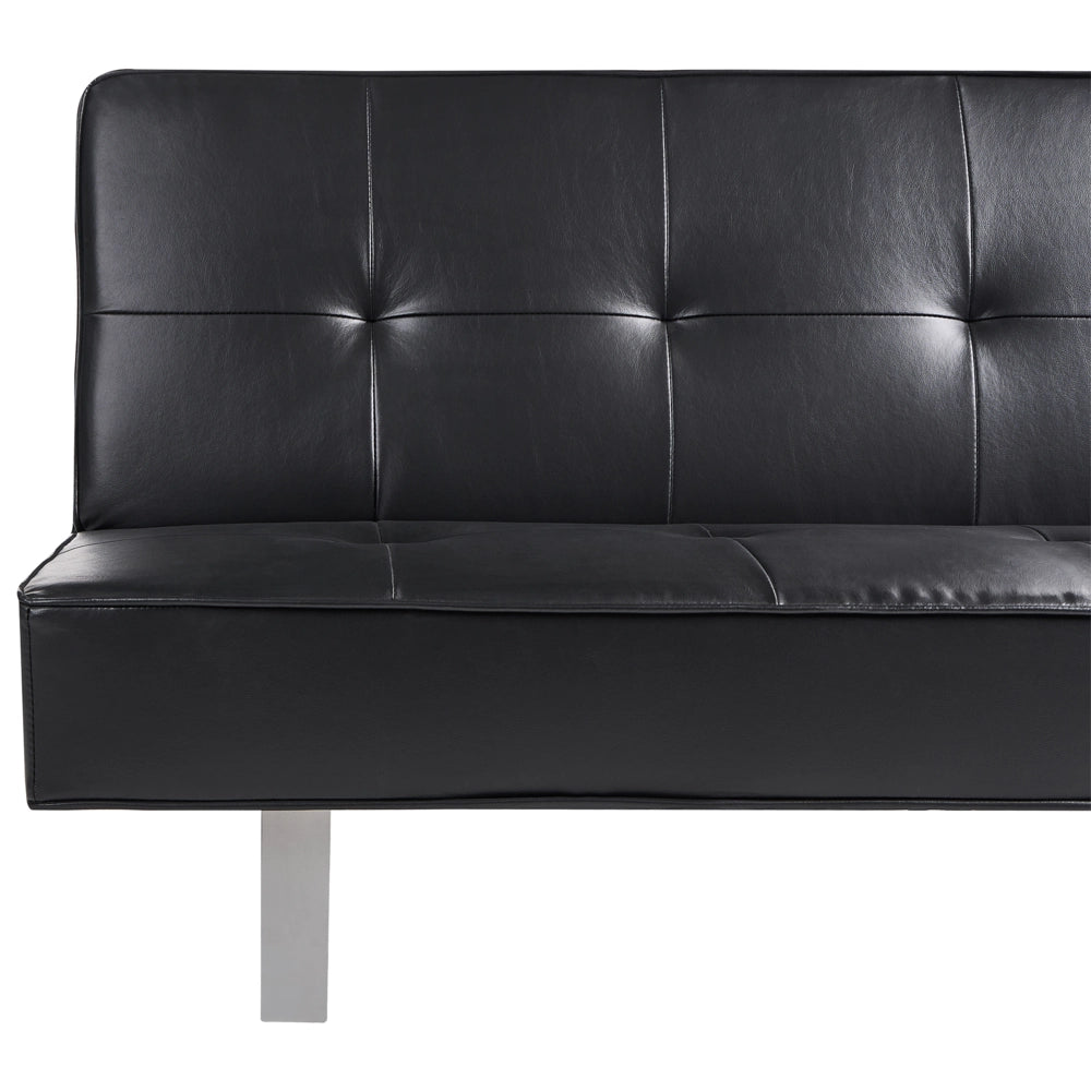 Divano letto in ecopelle nera moderno soggiorno trasformabile a 3 posti senza braccioli design minimalista