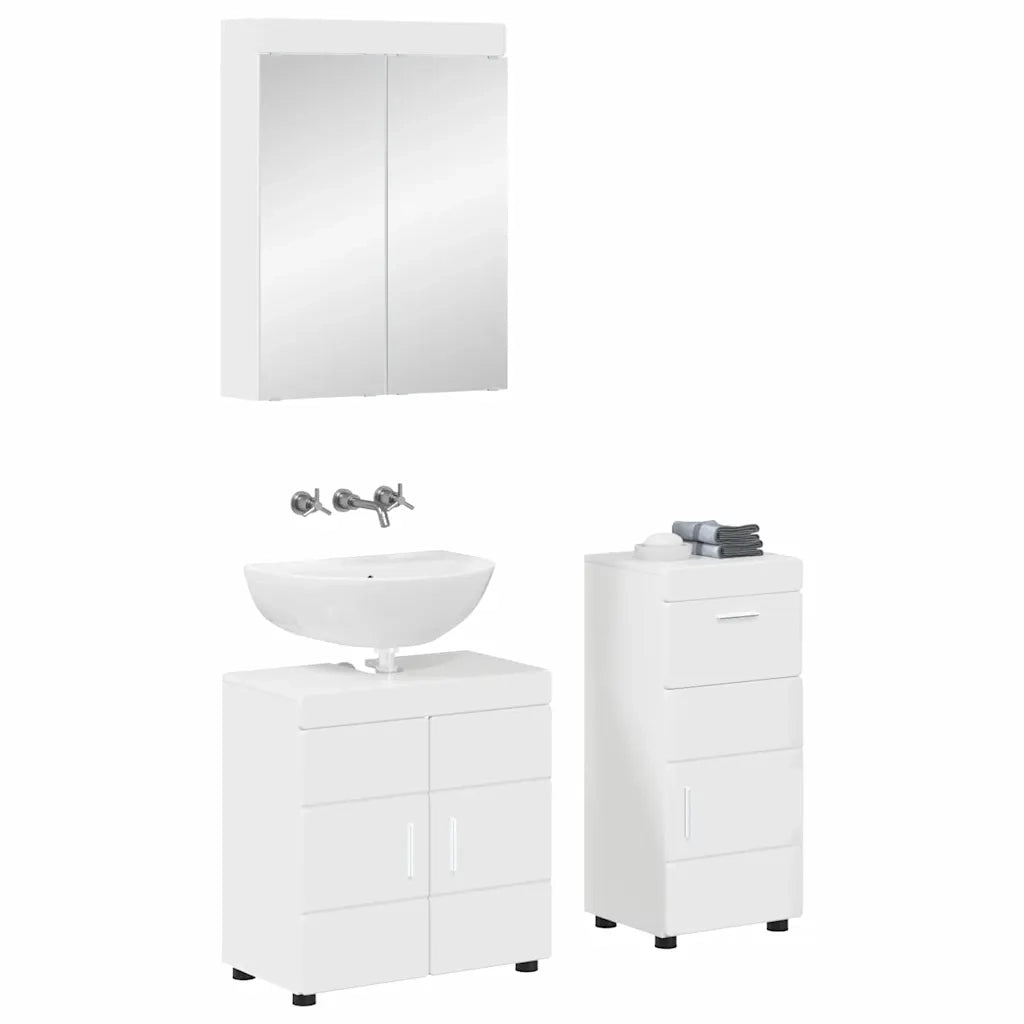 Set di mobili per il bagno TULUM 3 pz Bianco Lucido 3398028
