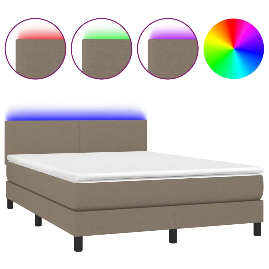 Letto a Molle con Materasso e LED Tortora 140x200 cm in Tessuto 3133001